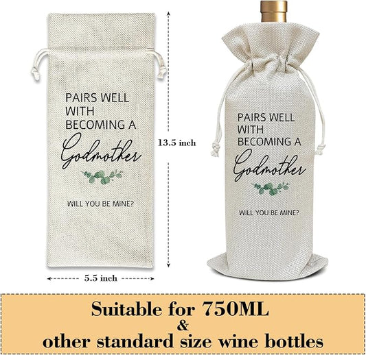 Wine Bag Godmother Proposal Gifts, Gift for Godmother Friend Sister-in-law Pregnancy Announcement Gifts, God Mother Gifts for Bestie Baby Shower Baptism Party Favor Supplies /10