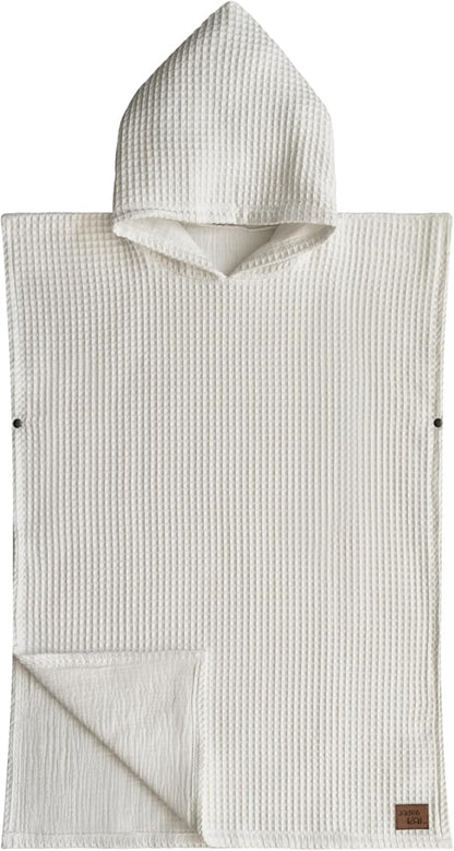 Hooded Towel for Babies + Toddlers | Snaps into a Poncho | Organic Cotton Waffle | Lighweight and Absorbent | Bath, Beach, and Pool | Multiple Colors (Small (0-3 Yrs), Lily White)