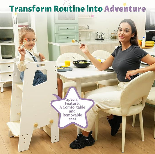 Toddler Tower - Adjustable Montessori Multi-Use Toddler Kitchen Stool, Safe Learning Tower, Essential Toddler Tower Learning Game Changer- Perfect Toddler Chair