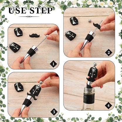 Wedding Beadable Wine Bottle Stopper Bulk Groomsmen Wine Stopper Stainless Steel Beer Corker with Silicone Beard Bead Sheer Bag Wedding Bridal Shower Favor for Guest Engagement Party(20 Set)