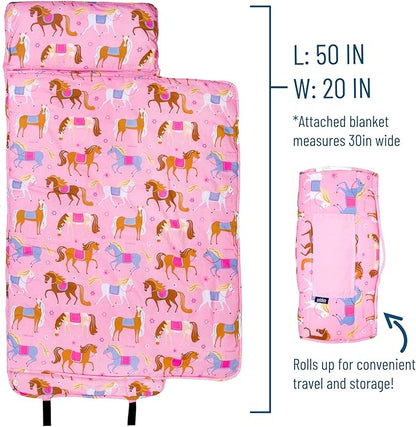 Wildkin Original Nap Mat with Reusable Pillow for Boys & Girls, Ideal for Sleepovers, Equipped with Hook & Loop Fastener, Made from Cotton Blend Materials - Nap Mat for Kids