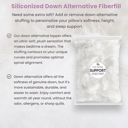 Topper, Down Alternative Premium Siliconized Fiberfill - Machine Wash & Dry. Adjustable for Side Sleepers by Zipper Access, Add or Remove Filling for Best Sleeping: Medium Support