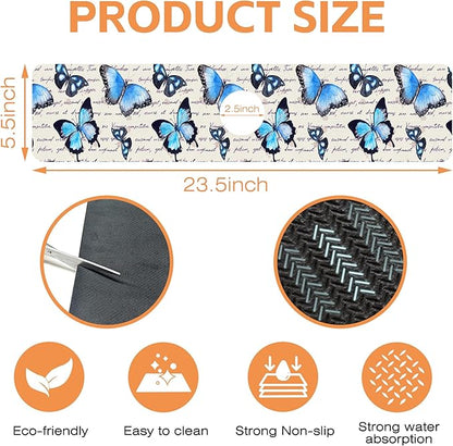 Kitchen Sink Splash Guard Faucet Mat Butterflies Hand Written Text Sink Splash Guard Behind Faucet,1 PC Soft Diatom Mud Non-Slip Mat-for Kitchen,Dish Drying Mat,Bathroom Faucet Mat 23.5"X5.5"