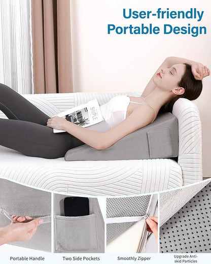 Bed Wedge Pillow for Sleeping, 7.5 Inch Triangle Pillow Wedge for After Surgery, Memory Foam Top Wedge Pillow for Anti-snoring Acid Reflux Gerd with Machine Washable Plush Cover