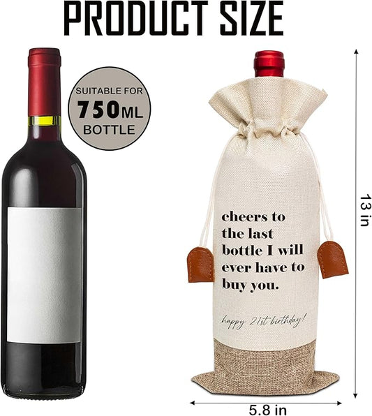 21th Birthday Wine Bag, Cotton Linen Wine Gift Bag With Drawstring, Wine Champagne Bottle Gift Bag, 21st Birthday Gifts Wine Bag for Woman Her Girl Friend Sister, 21th Birthday Party Favors-20