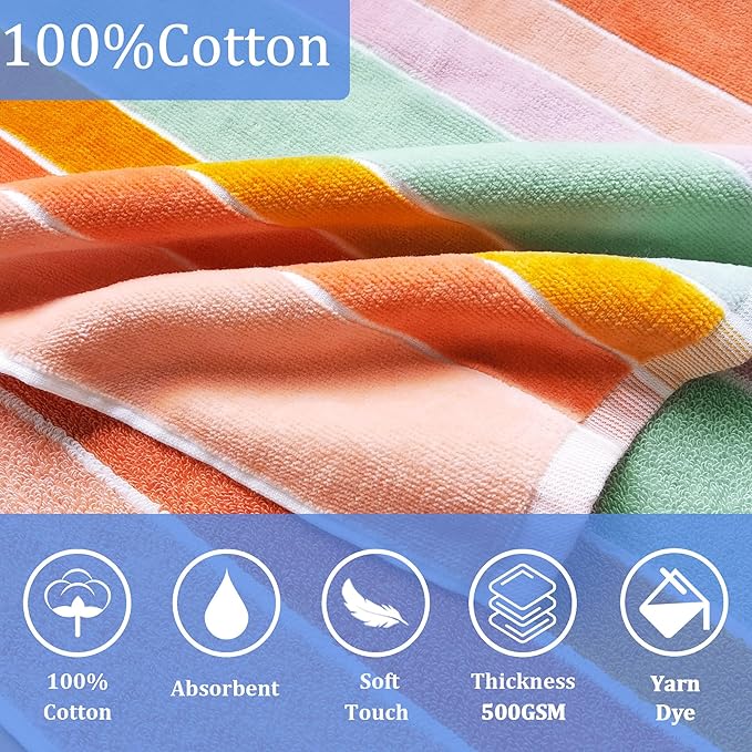 VOOVA & MOVAS Big Kids Hooded Poncho Towels for Teens (8-16Years), 100% Cotton Thick Poncho Towel, Perfect for Pool, Beach, Bath,Pink Blue Purple Stripe