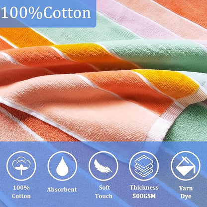 VOOVA & MOVAS Big Kids Hooded Poncho Towels for Teens (8-16Years), 100% Cotton Thick Poncho Towel, Perfect for Pool, Beach, Bath,Pink Blue Purple Stripe