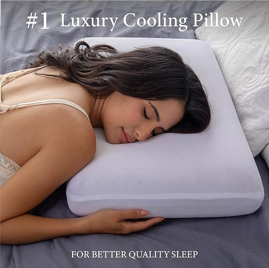 Pharmedoc Cooling Memory Foam Pillows, 2 Pack, Ventilated Lilac Dreamer Bed Pillow, Reading and Bed Rest Pillows, Standard, Back Sleeper and Side Sleeper Support, Sleeping Pillows for Adults