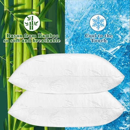 Cooling Bed Pillows for Sleeping 2 Pack, Shredded Memory Foam Pillows Queen Size Set of 2 - Adjustable Pillows for Side Back Sleepers with Cooling Washable Cover, Medium Firm Support Pillows