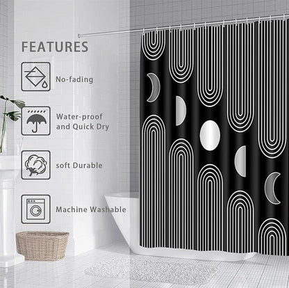 Boho Shower Curtains for Bathroom Mid Century Minimalist Abstract Aesthetic Modern Bathroom Decor Curtain Machine Washable Waterproof Fabric with 12 Hooks (Black Minimalist, 72" x 72")