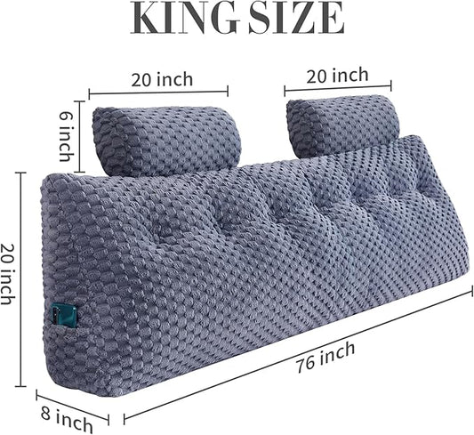 Wedge Headboard Pillow - Bed Wedge Pillow for Headboard Triangular Headboard Pillow with Neck Roll Pillow-Large Bolster Pillow for Sitting in Bed Backrest Positioning Support (Grey,76x8x20 Inches)