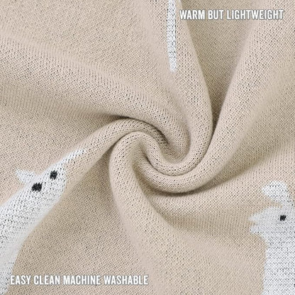 Unisex Cozy Receiving Swaddle Cuddle Stroller Crib Stroller 100% Fine Loomed Cotton Blanket - Quilt Blanket for Newborns, Infants Toddler, Boys and Girls (Llama - Cream)