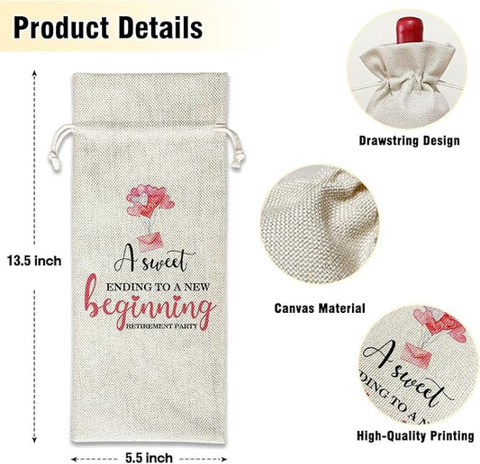 Wine Canvas Bag, Retirement Wine Gift Bag, Retirement Gift for Women Boss Coworker Farewell Gifts Goodbye Leaving Gifts Wine Bags for Wine Bottles, Wine Gifts With Drawstring Party Decoration -WB12