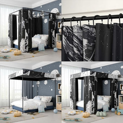 Astronaut Canopy Bed Curtains - 4 Corner Post Bed Curtains Canopy Twin Bed Canopy Curtains for Children Girls Bedroom Decoration(Astronaut, Twin)