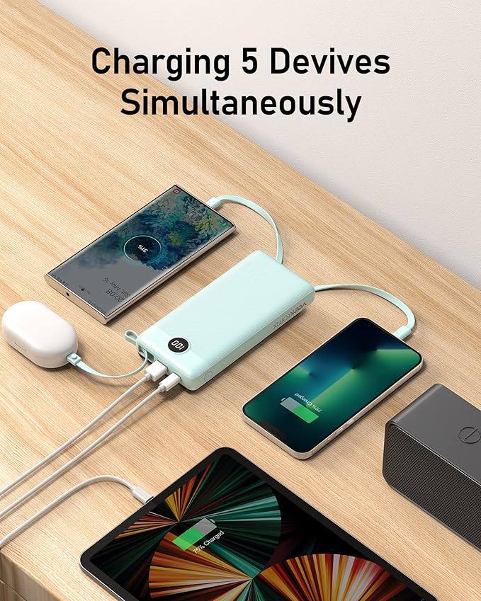 VEEKTOMX Portable Charger with Built-in Cables, 20000mAh Power Bank for iPhone, Fast Charging USB C Battery Pack, Travel Essentials Powerbank Compatible with iPhone 15/14/13, Samsung, Android, etc