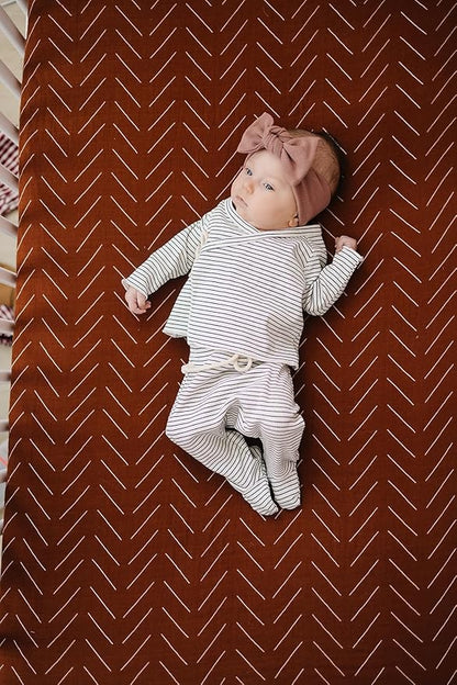 Rust Mudcloth Muslin Crib Sheet by Mebie Baby, Soft and Breathable Bed Sheets for Babies, Modern Neutral Bedding for Cribs, Standard Crib Mattress Fitted Sheet, Great for Boy or Girl Room or Nursery