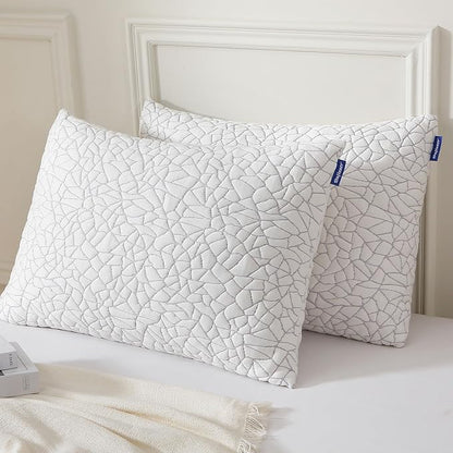 Dafinner Adjustable Shredded Memory Foam Pillow King Size - 100% Removable Cover from Bamboo Derived Rayon, Cooling Medium Bed Pillow for Side Stomach & Back Sleepers - Pack of 1, 20"x36"