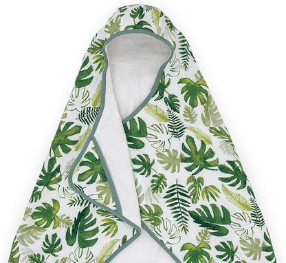 Little Unicorn Cotton Muslin & Terry Hooded Towel, Larger Size 1-6 Years (Tropical Leaf)