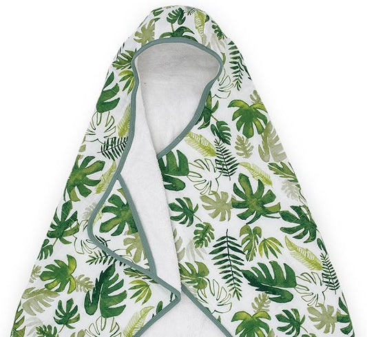 Little Unicorn Cotton Muslin & Terry Hooded Towel, Larger Size 1-6 Years (Tropical Leaf)