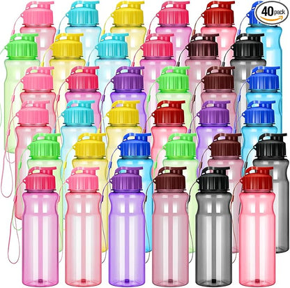 Tioncy 40 Pieces Water Bottles Bulk 17 oz Plastic Sport Drink Bottles with Handle Strap Lightweight Leakproof Reusable Leak Proof Travel Bottles for Fitness Gym(Cute Colors)
