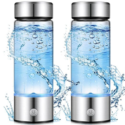 Honeydak 2 Pcs Hydrogen Water Bottle Portable Rechargeable Hydrogen Water Machine Generator Hydrogen Water Ionizer Machine Hydrogen Water Generator for Home Office Travel (Silver)