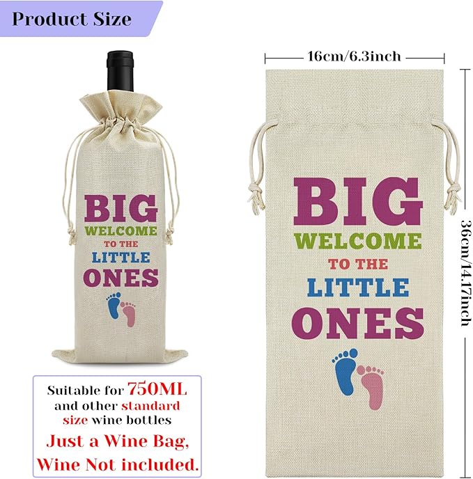 Baby Announcement Gift Welcome Baby Wine Bag for Friends Sister New Baby Birth Gift Baby Girl Baby Boy Gift Drawstring Wine Wrapping Bag Baby Shower Party Decors Reusable Burlap Wine Gift Bag