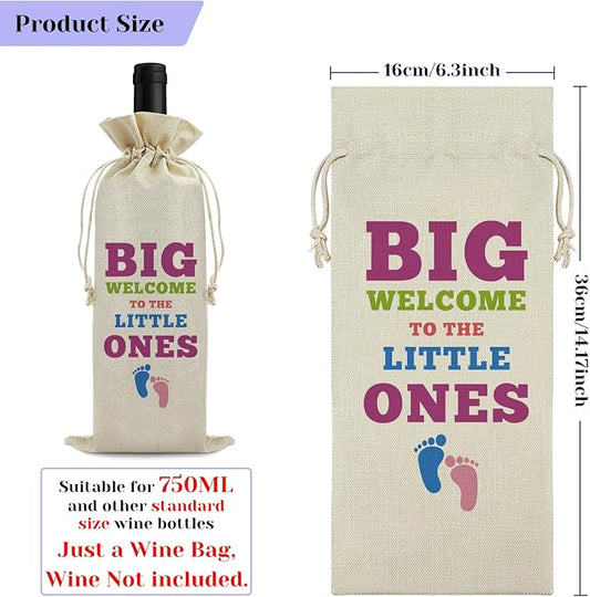 Baby Announcement Gift Welcome Baby Wine Bag for Friends Sister New Baby Birth Gift Baby Girl Baby Boy Gift Drawstring Wine Wrapping Bag Baby Shower Party Decors Reusable Burlap Wine Gift Bag