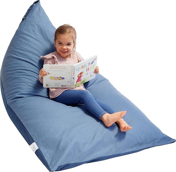 Stuffed Animal Bean Bag Storage - Machine Washable Bean Bag Chair for Kids - Extra Large Cover for Stuffing with Plush Toys, Pillows, Soft Items - Stuffed Animal Holder for Boys & Girls - Blue Denim