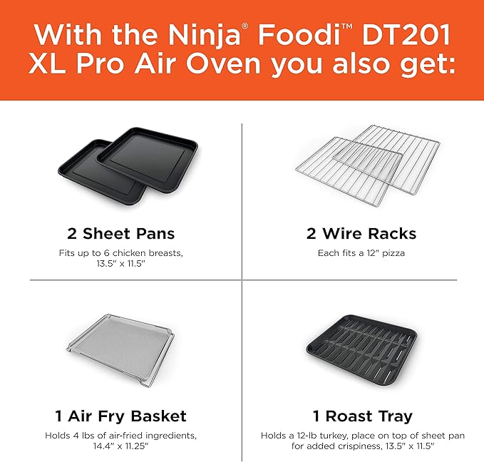 Ninja DT201 Foodi 10-in-1 XL Pro Air Fry Digital Countertop Convection Toaster Oven with Dehydrate and Reheat, 1800 Watts, Stainless Steel Finish, Silver