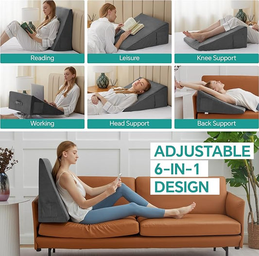 Bed Wedge Pillow for Sleeping, 8 Inch Memory Foam Wedge Pillow Post Surgery, Triangle Pillow Wedge, Elevated Support Pillows for Sleeping, Acid Reflux & Snoring - Removable Washable Cover