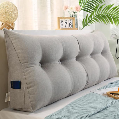 Wedge Pillow Headboard Queen, Triangle Pillow Wedge for Headboard, King Size Bed Wedge Pillow for Headboard Gap Filler, Sleeping Wedge Pillow for Adults, Grey
