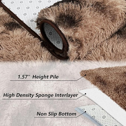 Fluffy Rug for Bedroom, Abstract Shaggy Soft Area Rugs for Living Room Nursery Kids Room, Non Slip Plush Throw Rug, Indoor Modern Floor Carpets for Dorm Office Kitchen, 5' x 8', Tie-dyed Brown