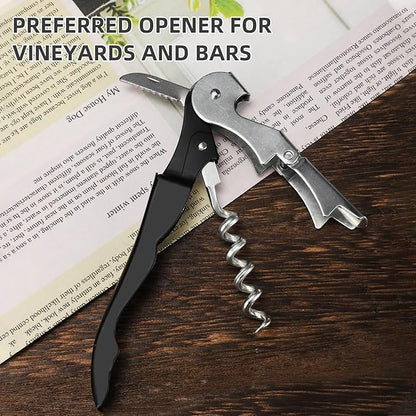 Wine opener,Foldable Server Wine Key，Chef Craft Select Waiters Corkscrew with Foil Cutter and Bottle Opener, Sturdy Stainless-Steel Screw, Stainless Steel/Black.
