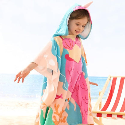 Joiedomi Kids Beach Towel - Mermaid Hooded Bath Towel - for Boys Girls 3-10 Years 30" x 30" - Toddler Soft Absorbent Swim Pool Towel- Quick Dry Microfiber Surf Poncho