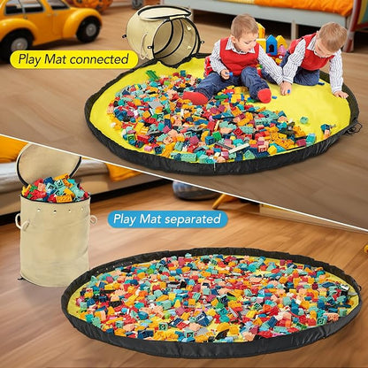 Toy Storage Basket + Play Mat for Kids Toy Chest Organizer Kids Toy Storage Organizer Foldable Big Storage Bins with Lids Large Toy Box for Boys Girls Toy Holders for Kids Rooms Nursery(Beige)