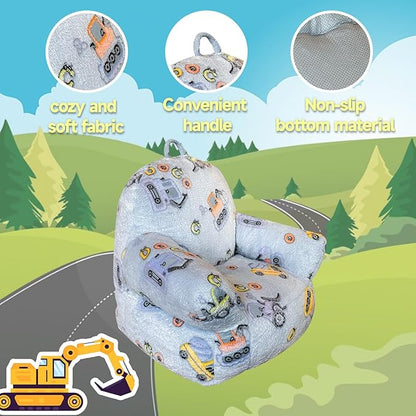Glow in The Dark Kids Toddler Bean Bag Chair Excavator Truck Car Printed Toddler Chair Children's Plush Chair Mini Sofa Armrest Sofa for Boys and Girls