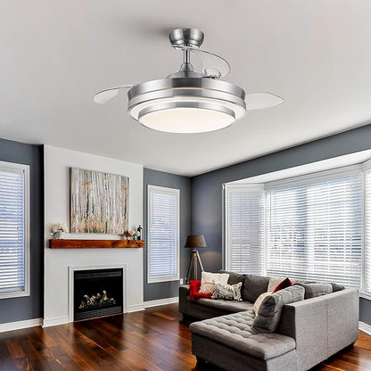 NicBex Ceiling Fan 42 Inch Ceiling Fan with Lights Ceiling Fans with Remote Control and 3 Retractable Blades Ceiling Fan with 6 Gear Wind Speed for Bedroom, Living Room, Silver White