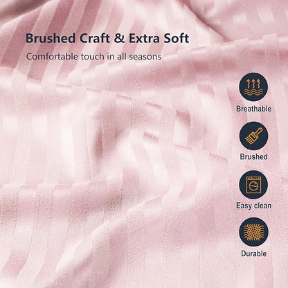 Twin Comforter Set with Sheets, 5 Pieces Super Soft Twin Bed in a Bag, All Season Solid Color Kids Bedding Set Neutral for Boys & Girls, Pink Striped