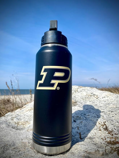 Purdue University Boilermakers 32oz Stainless Steel Double Walled Hot/Cold Vacuum Insulated Water Bottle Pop-Up Sippy Lid - March Madness and Tailgate Pride – For Gym, Pool, Beach, Auto and Office
