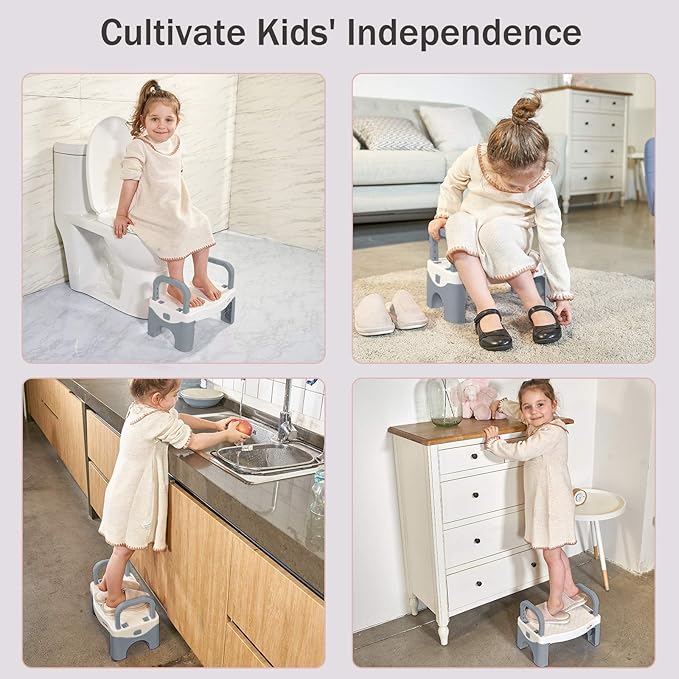 Potty Step Stool for Toddlers 2 Pack, Toddler Step Stool for Bathroom Sink, Kids Toilet Step Stool for Toddler Boys and Girls -Grey