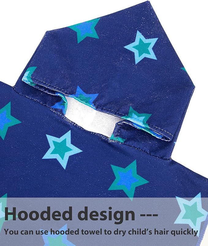 MissShorthair Kids Toddler Poncho Towels, Hooded Beach Towel for Girl&Boy, Surf Poncho Swim Changing Robe Microfiber Bath Towel for 1-3 Years Navy Star