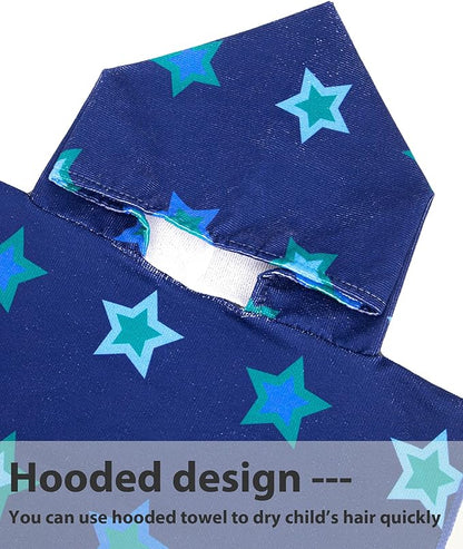 MissShorthair Kids Toddler Poncho Towels, Hooded Beach Towel for Girl&Boy, Surf Poncho Swim Changing Robe Microfiber Bath Towel for 1-3 Years Navy Star