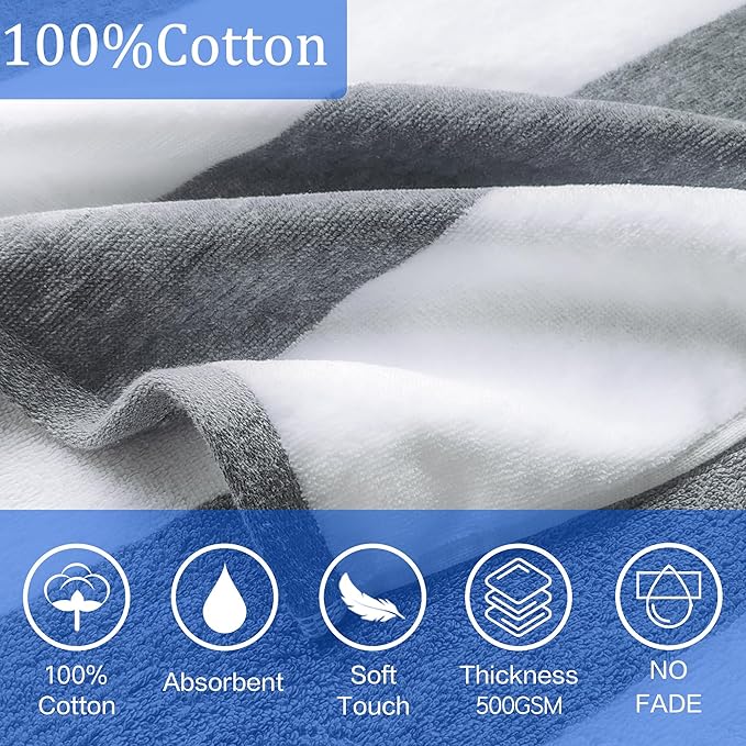 VOOVA & MOVAS Teens Hooded Towel - Teens Hooded Pool Towel Robe (8-16Years), Large Absorbent Cotton - Versatile for Beach, Pool, Swim, and Bath,Dark Gray Stripe