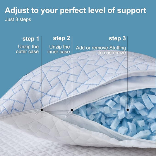 Pillows King Size Set of 2- King Size Bed Pillows for Sleeping - Adjustable Shredded Memory Foam King Pillows for Back, Stomach and Side Sleeper