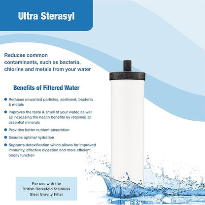 British Berkefeld Doulton ¦ W9121226 ¦ 7" Ultra Sterasyl ¦ Authentic Gravity Drinking Water Ceramic Replacement Candle Element Filter ¦ 8674 ¦ White ¦ Removes Heavy Metals (2 pack)