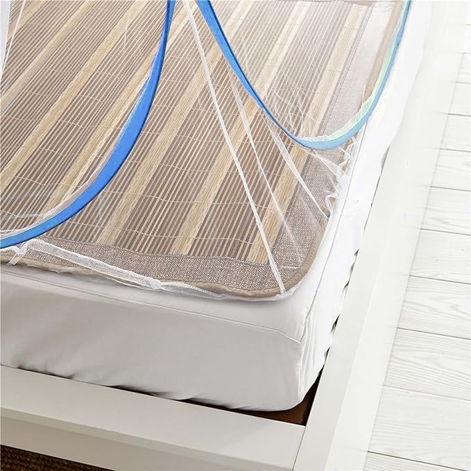 Pop Up Bed Net Tent for Bedroom with Net Bottom, Portable Double Door Travel Folding Design Bed Canopy, Foldable (79 x71x59 inch-Blue)