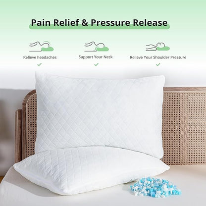 Comfort Shredded Memory Foam Pillows, Adjustable Bed Pillows for Side, Back or Stomach Sleepers, Neck Pillows for Sleeping, Queen Size Pillow with Removable Cover (2 Pack, Adjustable)