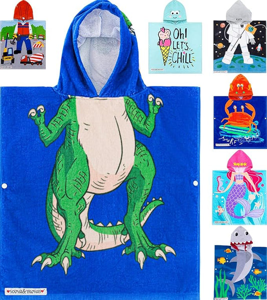 VOOVA & MOVAS Kids Poncho Towels with Hood (2-6Years), Soft Cotton Poncho for Boys Girls, Perfect for Child Swim | Camping Surf | Shower | Birthday Gifts, Dino/Dinosaur Theme