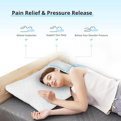 Shredded Memory Foam Pillows for Hot Sleepers, Cooling Adjustable Bed Pillows for Side, Back or Stomach Sleepers, Neck Pillows for Sleeping, Queen Pillow with Removable Cover (2 Pack, Cooling)