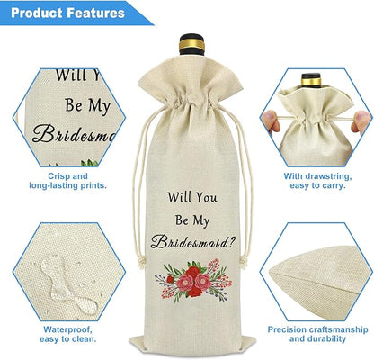 Bridesmaid Proposal Gifts Wine Bag Wedding Bachelorette Party Gift for Bridesmaid Friends Sister Bestie Maid of Honor Gift Wine Bags with Drawstring Wine Bottle Bags Bridal Shower Engagement Gift